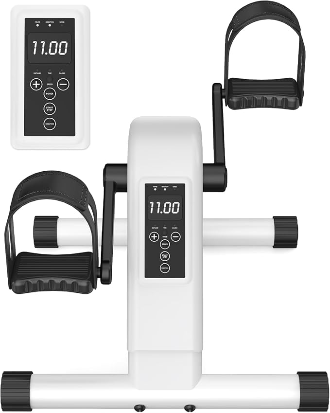 12-Levels Mini Exercise Bike Under Desk with LCD Display, Quiet Electric Bidirectional Bicycle Pedals for Home for Seniors, Stationary Bike Under Desk for Leg & Arm Physical Therapy Exerciser
