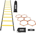 GHB Agility Ladder 1 Pack and Hex Agility Rings 1 Pack 12 Rung 20ft with 3 Carrying Bag