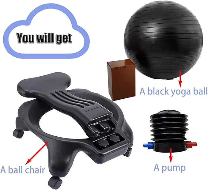 Yoga Ball Chair,Yoga Ball，Exercise Ball, Office Ball Chair with Back & Wheels Stability Exercise Balls for Sitting at Desk Ergonomic Yoga Seat for Adults Pregnancy(Black)