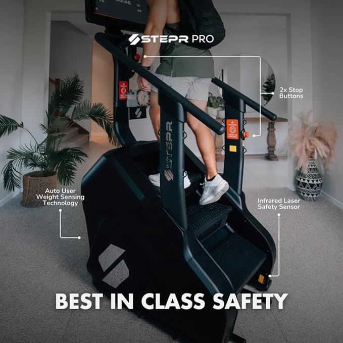 STEPR PRO+ Stair Master with 27" Touchscreen, Commercial Grade Stairmaster Machine for Home, 190 Steps/Min, Bluetooth & WiFi Stepper Machine, Resistance Band Attachments, Mobile App, 400 lb Capacity