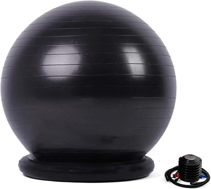 Yoga Ball Chair,Yoga Ball，Exercise Ball, Office Ball Chair with Base & Pump Stability Yoga Ball Seat for Back Pain Relief Home Gym Exercise Ball Chair for Core Strength Training(Black,Diameter 65cm (