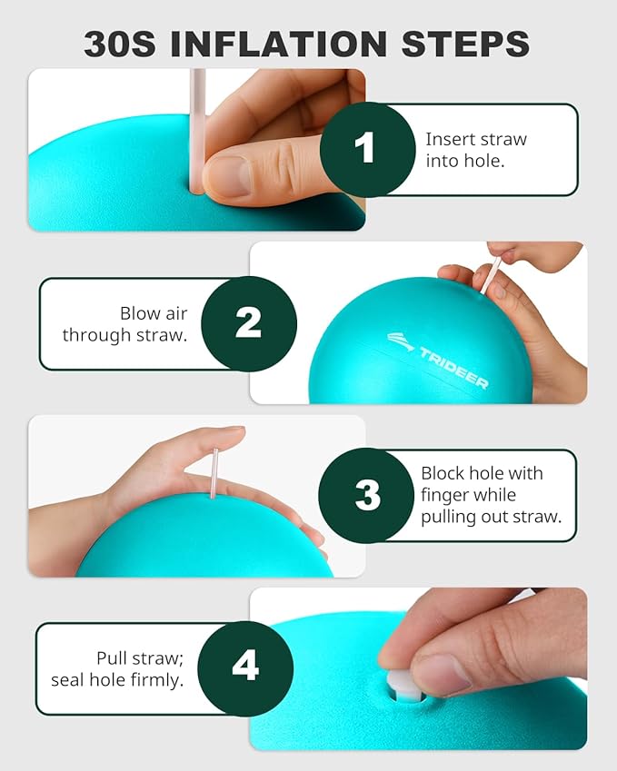 Trideer 9-Inch Pilates Ball, Small Exercise Ball for Yoga, Core Training, Physical Therapy, Balance, Stability and Stretching Pilates Equipment with Inflation Straw