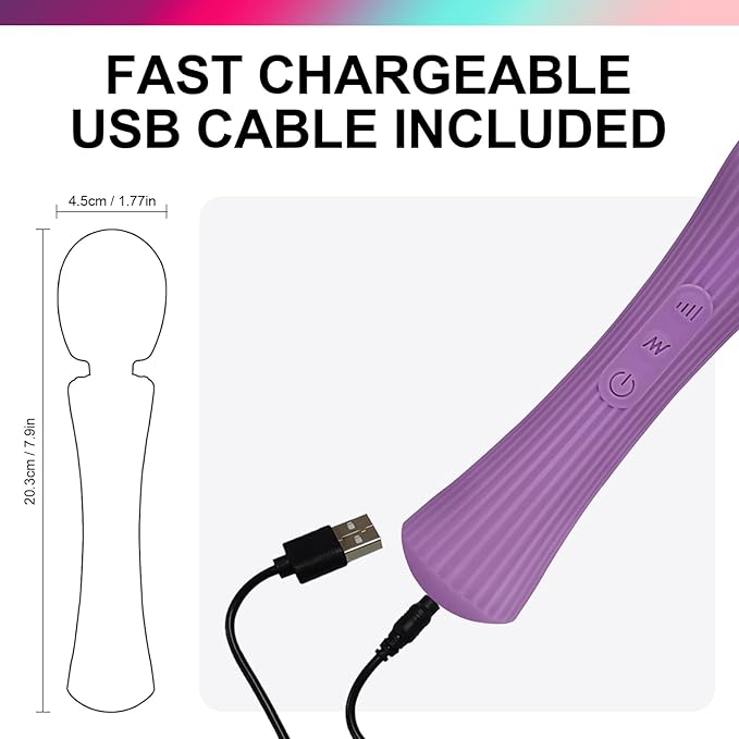 Handheld Wand Massager - Rechargeable Cordless Body Massager with 12 Vibration Patterns & 3 Speeds - Waterproof Silicone Percussion Massager for Neck, Shoulder, Back Muscle Relief - Rose Purple