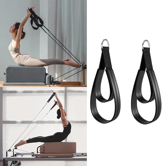 1 Pair Double Looped Pilates Straps with D-Rings for Stretching, Flexibility & Gym Training
