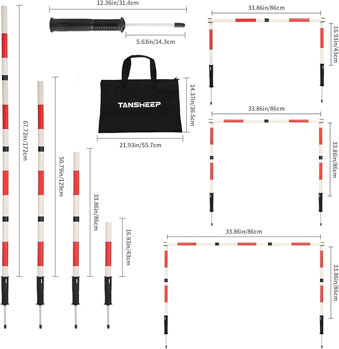 Soccer Agility Training Poles Equipment with Bag, 6 Agility Poles, 3 Horizontal Sticks,1 Agility Ladder with Bag, 10 Soccer Cones, Multifunctional Speed Training Equipment for Youth Adults