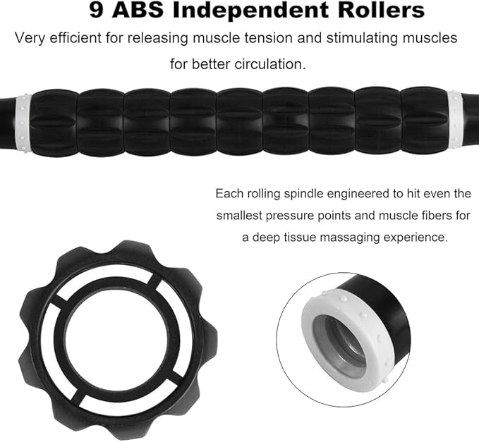 YANSYI Professional Muscle Recovery Roller - 9-Roller Deep Tissue Massage Stick for Post-Workout Soreness, Leg & Back Pain Relief - Portable Physio Tool for Athletes. (White)