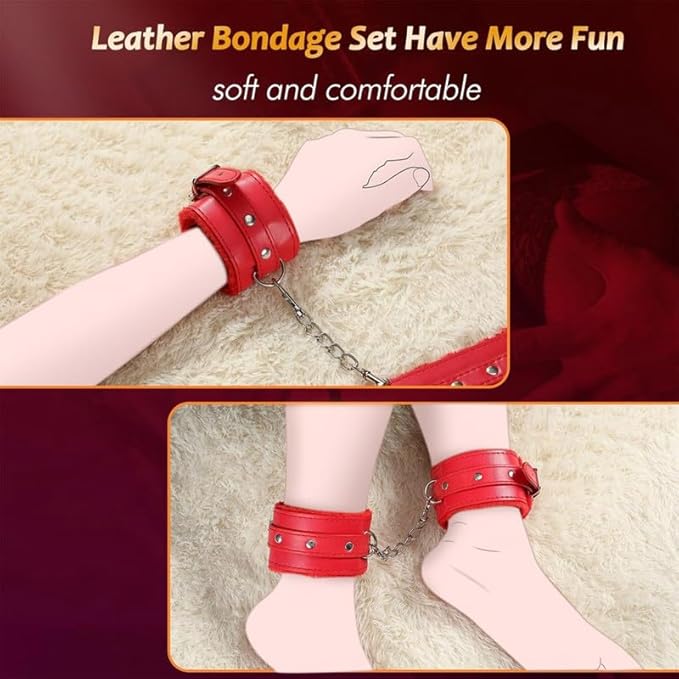 Pilates 11 Piece Fashion Design Leather Combination Set (Red), Fun Cosplay Racket Accessories, Wrist and Hip Yoga Supplies, Couple Gifts