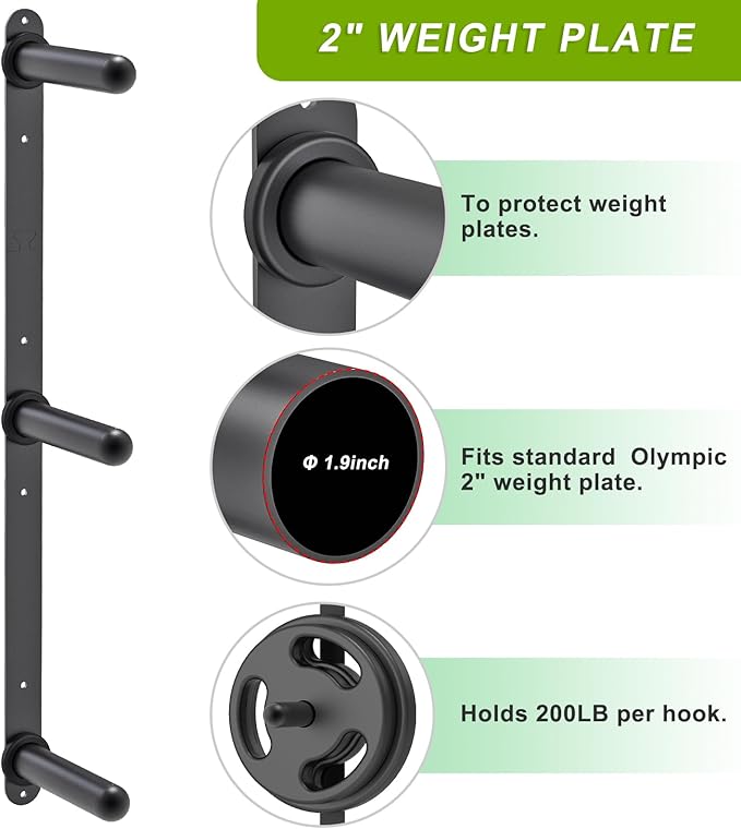 Kipika Weight Plate Storage Rack - Wall Mounted Weight Plate Holder with Durable Steel Construction Organizer for Olympic Plates, 1000lb Capacity, Space-Saving for Home Gym