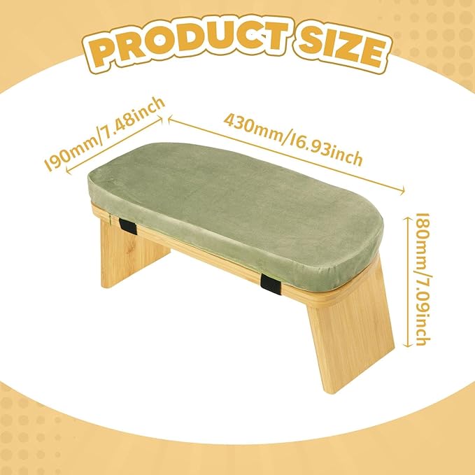 Meditation Bench Prayer Bench with Soft Cushion Wooden Comfortable Portable Folding Kneeling Stool Prayer Stool, Green