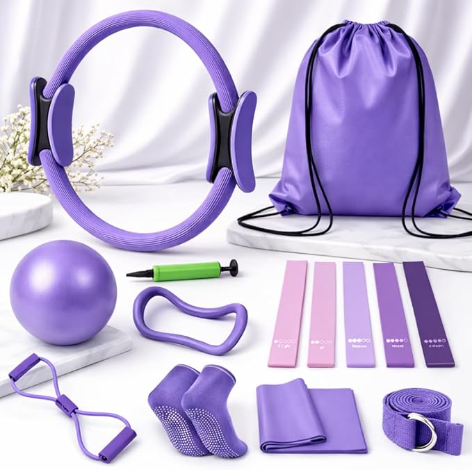 Pilates Kit for Home Workouts, Pilates Equipment Ring and Ball Set with Resistance Bands, Pilates Essentials Kit for Women, Home Pilates Workout Kit, Pilates Starter Kit for Women at Gym Studio Travel