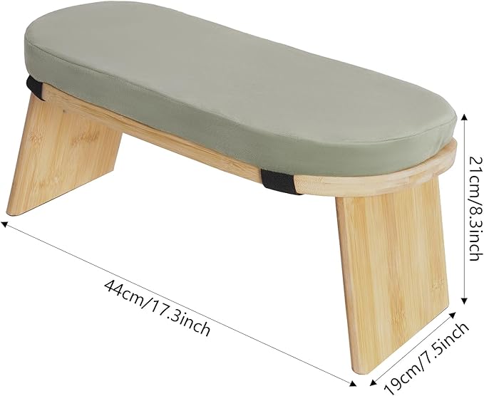 Meditation Bench, Portable Bamboo Meditation Bench Ergonomic Meditation Stool Comfortable Folding Kneeling Meditation Bench with Meditation Cushion for Longer Meditation (Green)