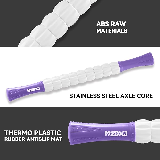 Muscle Roller Massage Roller Stick- Deep Tissue Fascia Blaster for Myofascial Pain Relief, Lymphatic Drainage & Body Sculpting, Handheld Physical Therapy & Recovery Tool (Purple White-18 inch)