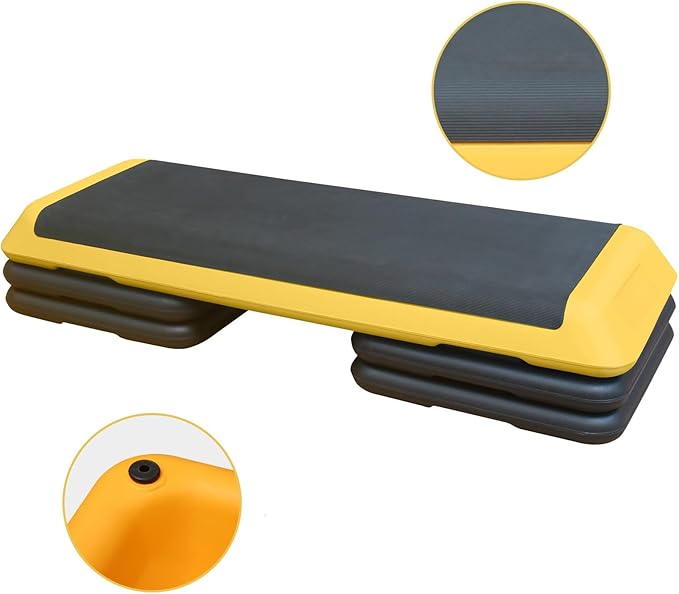Adjustable Aerobic Workout Step Platform with 4 Stackable Risers in Fitness Exercise Platform Trainer,43” Aerobics Workout Stepper for Home Gym Cardio Strength Training