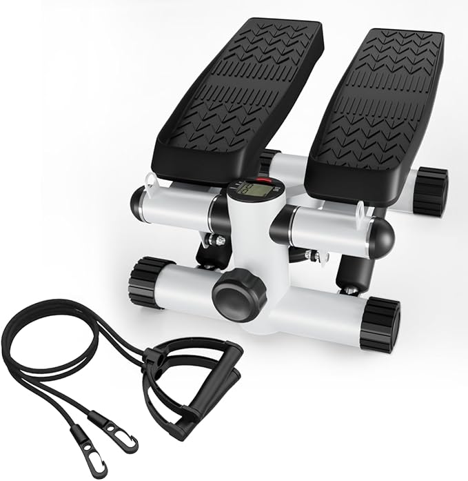 Steppers for Exercise, Stair Stepper with Resistance Bands, Mini Stepper with 330LBS Loading Capacity, Hydraulic Fitness Stepper with LCD Monitor,White