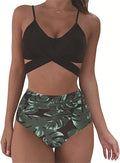 Womens Front Cross Ruched Bikini Set Twist Wrap Swimwear High Waisted Bottoms Print Straps Push Up Swimsuits