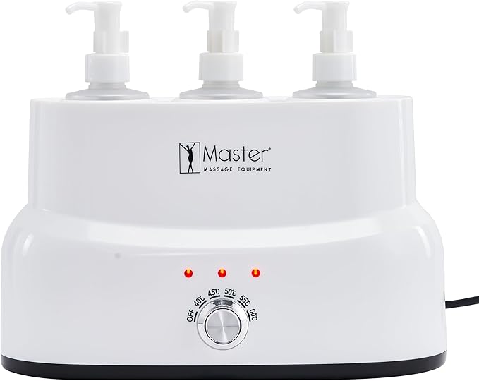 Master Massage Three Bottles Massage Oil, Lotion, Cream Warmer Heater with Empty Bottles- Massage Cream Heating Device- Salon Spa Body Therapy, White