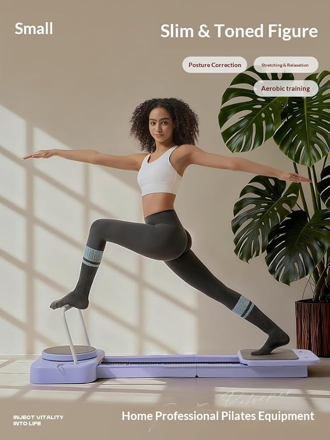 Pilates Board, Foldable Pilates Reformer Set for Home Workout with Timer, Multifunctional Portable Reformer Pilates Machine at Home Pilates Equipment