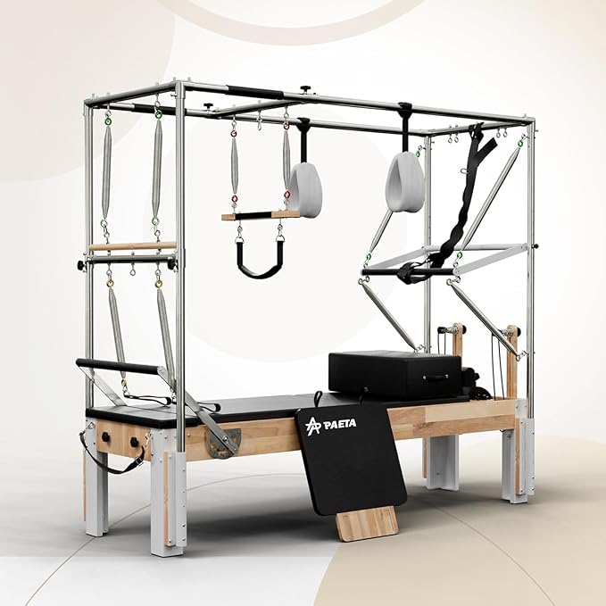 Pilates Reformer, PAETA 92" Wooden Pilates Reformer Machine with Springs, Pilates Machines for Home Use and Studio, Pilates Equipment with Sitting Box, Jump Board and Accessories