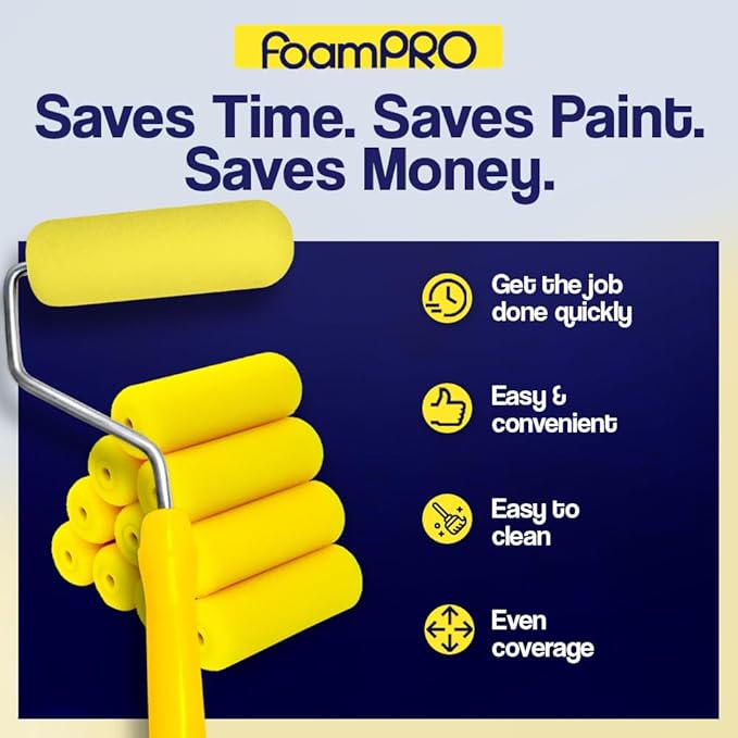 FoamPRO 65-10 Mini Trimmer Refill - 4-Inch Paint Rollers for Precision Painting- with 3/8 in Nap - Pack of 10, Yellow