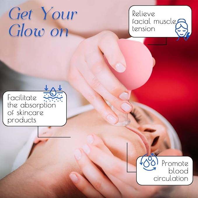 4 PCS Glass Facial Cupping Set | Silicone Vacuum Suction | Cupping Massage Therapy | A Kit For Anti Cellulite, Anti Wrinkle and Instantly Ageless Skin | For Eyes, Face and Body(Pink)