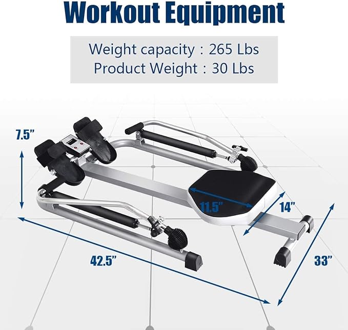Goplus Hydraulic Rowing Machine, Full Motion Folding Rower with LCD Monitor, Adjustable Resistance and Full Arm Extensions for Home Use