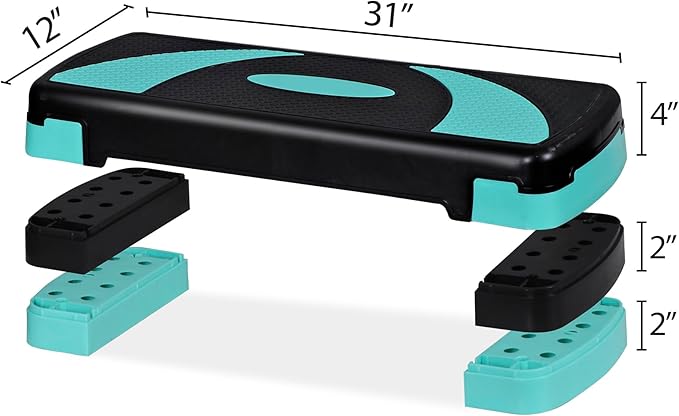 HomGarden Adjustable Workout Aerobic Stepper in Fitness & Exercise Step Platform Trainer Stepper w/Risers Adjust 4"-6''-8''