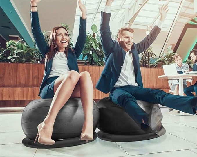 Yoga Ball Chair - Relieve Back Pain, PVC Anti-Burst Exercise Ball Chair for Home Office Desk Workout with Base & Resistance Bands, Backless Bouncy Ball Chair, Inflatable(Diameter 75cm(29 4/8 inch))