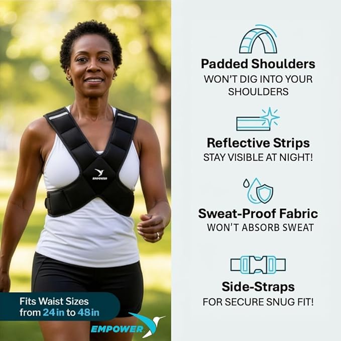 EMPOWER Weighted Vest for Women with Reflective Strips – Fixed 8lbs, Adjustable 4-10lbs (4 in1) or Adjustable10-16lbs (4 in 1), Strengthen Muscles, Boost Bone Health, and Burn More Calories for Workout - Rucking Vest