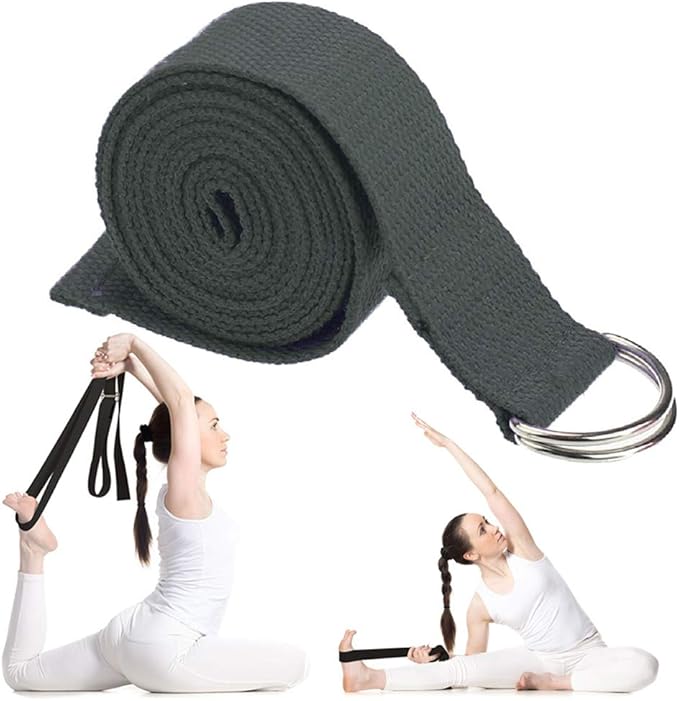 Cotton Exercise Yoga stretch Strap - Sturdy Flexibility Tensile Belt Adjustable Metal D-Ring Buckle, Hold Poses for Daily Stretching, Pilates, General Fitness, and Physical Therapy