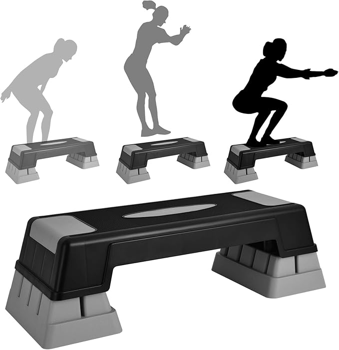 GYMAX Exercise Step Platform, 30” Aerobic Stepper with Risers, 5”-7”-9” Height Adjustable Non-slip Training Stepper for Home Gym Fitness