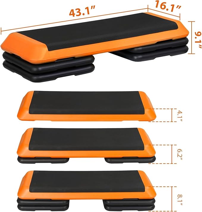 Adjustable Workout Aerobic Stepper, Exercise Step Platform Trainer with 4 Risers,Non-Slip Surface for Home Gym Workout Training