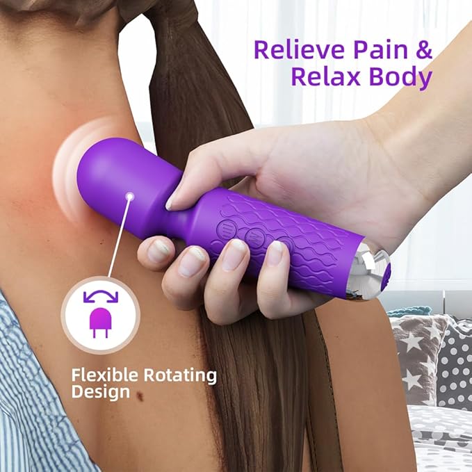 Personal Mini Massager - Handheld Deep Tissue Massager with 20 Speeds & 8 Modes, Quiet Waterproof Vibrating wandfor Neck, Back, Muscle Tension Relief & Sports Recovery, Purple