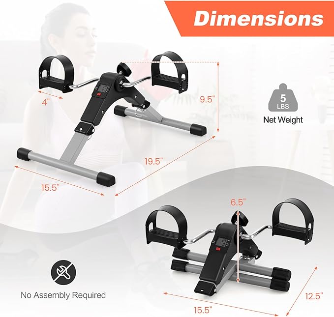 Goplus Mini Exercise Bike, Folding Under Desk Bike Pedal Exerciser with LCD Display, Adjustable Resistance, Portable Lightweight Foot Peddler Machine for Seniors Arms Legs Workout Office Home Fitness