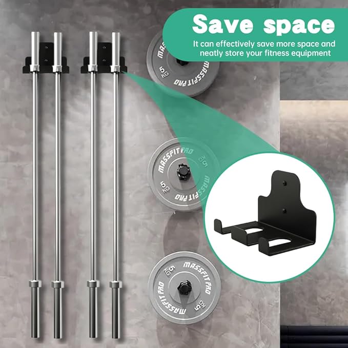 Vertical Barbell Wall Rack | Heavy-Duty Bar Holder for Garage Gym | Space-Saving Mount Organizes 33mm Bars（Commercial & Home）