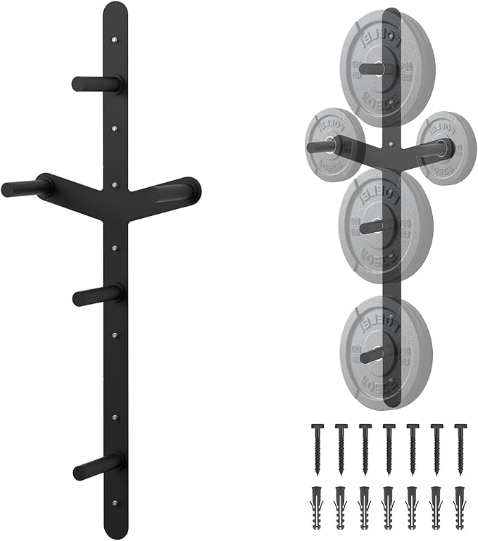 Weight Plate Storage Rack, Wall Mounted Bumper Plate Weight Rack Storage, Space Saving Strength Training Plate Trees for Garage Home Gym Strength Training, Load Up to 700 LBS, 3-Peg, Fit 2" Plates