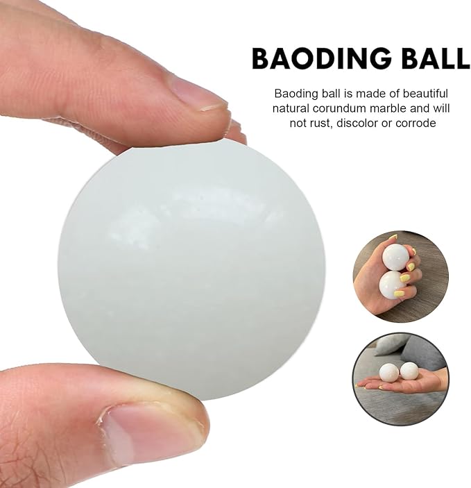 Natural Marble Baoding Chinese Meditation Balls, Stress Relief Hand Exercise Therapy Set, White Medium-1.57"