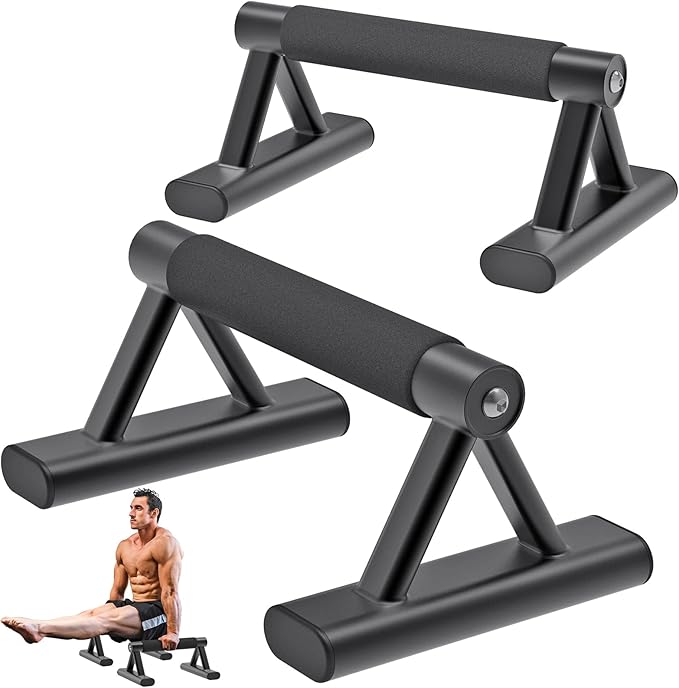 SELEWARE Wood push up bars Parallettes bars Anti-slip Handstand Bars for Calisthenics, Fitness, Floor workouts Solid Wood with Sturdy Metal Bracket, Support 600 lbs