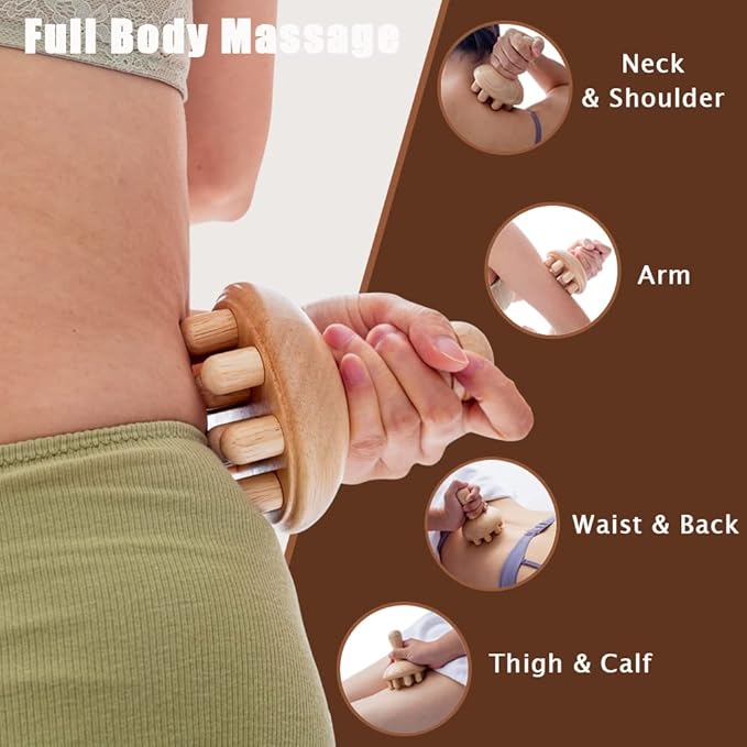 Wooden Mushroom Shape Massager | Manual Wood Therapy Massage Tool, Anti Cellulite, Maderoterapia, Lymphatic Drainage, Relief Muscle Tension, for Full Body Use