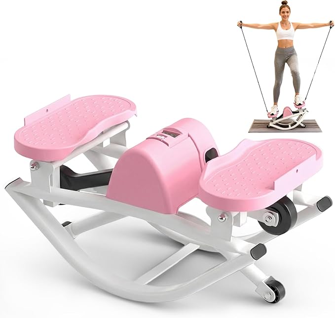 Rock Stepper for Exercise at Home, Lateral Rocking Stepper with Digital Counter & Resistance Bands, 330 LBS Weight Capacity & Low Impact, Ski Machine Full Body Workout Equipment