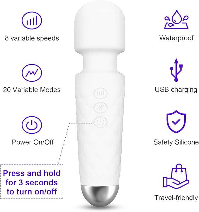 Upgraded Mini Massager - Powerful-Quiet-Portable - Multiple speeds and Modes (White)