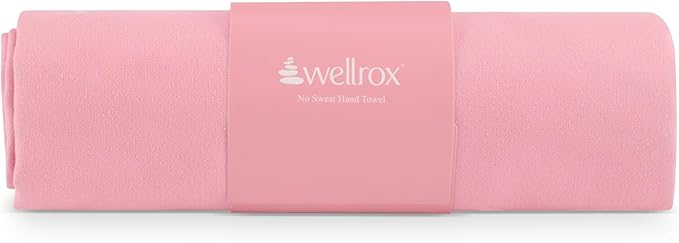 Wellrox Microfiber Yoga Hand Towel – Super Soft, Quick-Dry, Non Slip Yoga Towel for Hot Pilates, Gym & Workouts (26.5" x 16", Pink)