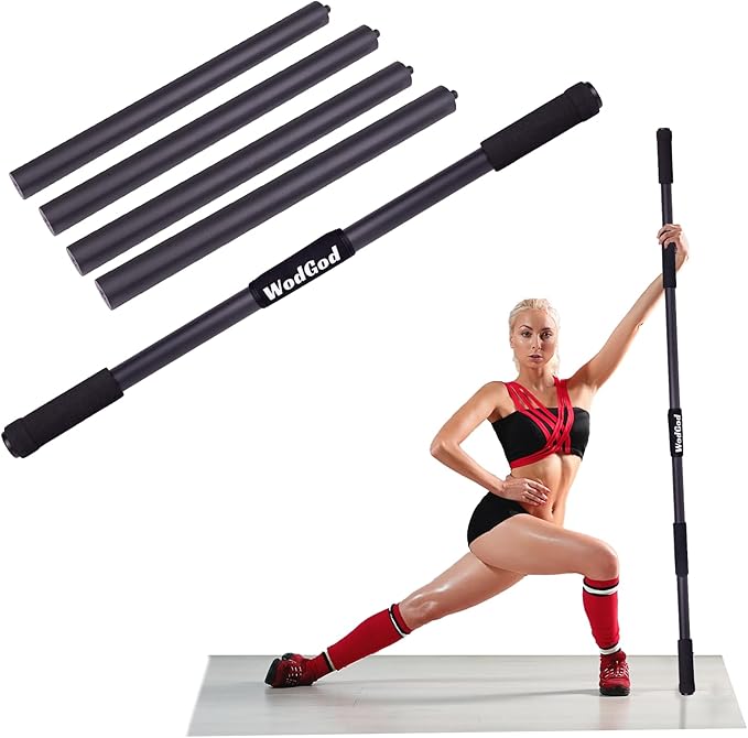 5 FT Yoga Exercise Stick,Adjustable Length for 2.5/3.75/5FT,with Non-Slip Rubber Ends and Neck Pillow,Perfect for Stretching, Exercise,Physical Therapy,Posture Corrector,Balance Support Stick,Flexibility,Black