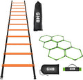 GHB Agility Ladder 1 Pack and Hex Agility Rings 1 Pack 12 Rung 20ft with 3 Carrying Bag
