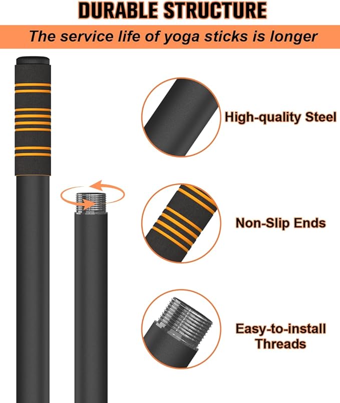 5ft Yoga Stick – Heavy-Duty Steel Adjustable Stretching Bar for Mobility, Flexibility & Balance. Multi-Functional Fitness Pole with 4 Steel Rods & Comfort Foam Grips