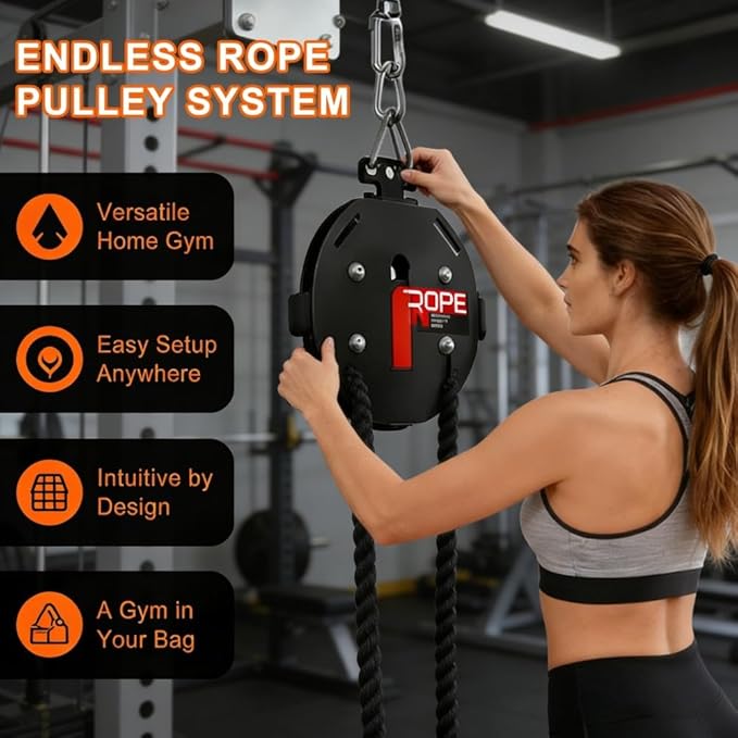 Endless Rope Trainer, Cable Machine for Home Gym, Features Adjustable Pulley and Resistance for Full Body and Upper Extremity Conditioning