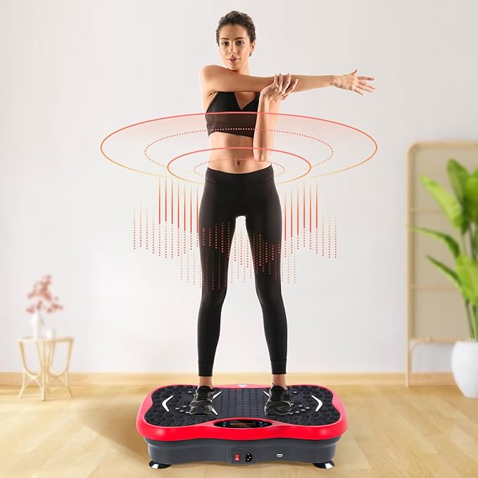 Himaly Vibration Plate Machine, Vibration Fitness Trainer with Bluetooth Speaker, 5 Program Modes, 2 Resistance Bands, Home Exercise Equipment for Fitness Body Toning