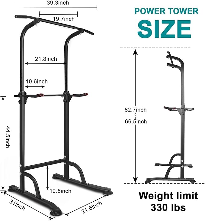 Sport Power Tower Workout Dip Station Pull Up Bar Height Adjustable Multi-Function Dip Stand for Home Gym Strength Training Fitness Equipment