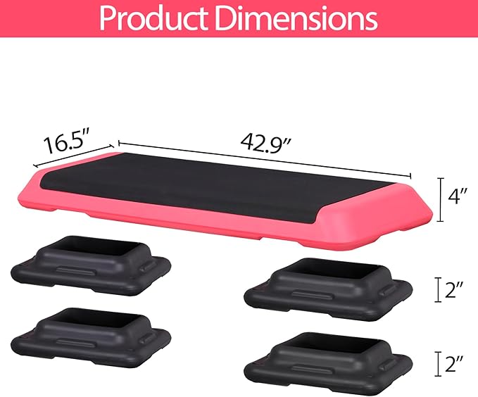 Adjustable Workout Aerobic Stepper, Exercise Step Platform Trainer with 4 Risers,Non-Slip Surface for Home Gym Workout Training