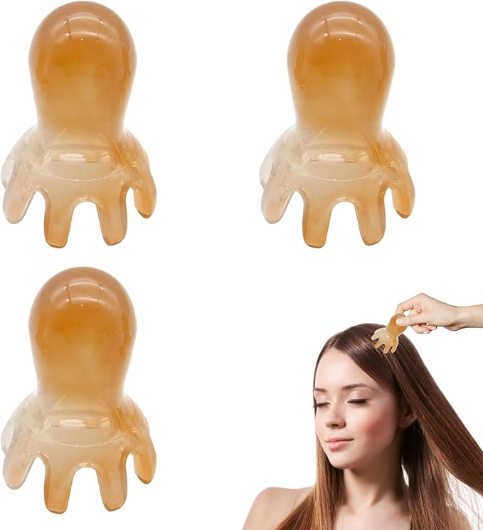 3Pcs Octopus Head Massager Comb Head Massages Tools Manual Acupressure Device with 8 Flexible Nodes Can Deeply Relax Compact and Easy to Carry Suitable for Home Office Use（Coffee Color）