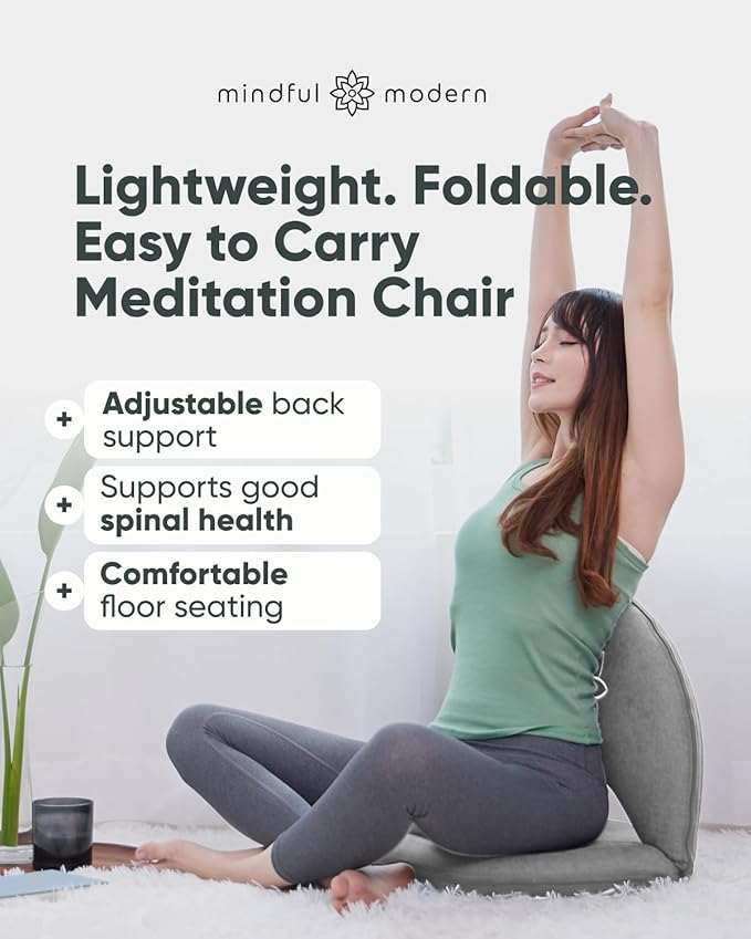 Mindful Modern Meditation Chair | Adjustable Floor Chair with Back Support | Padded Floor Seat for Posture Support and Comfort | Portable Folds Flat for Storage | Indoor/Outdoor Use | Slate Grey